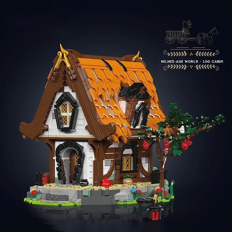 Cretive mundo medieval a-frame log cabine blocos de construção floresta casa arquitetura moc montar tijolos brinquedos presente crianças menino adulto