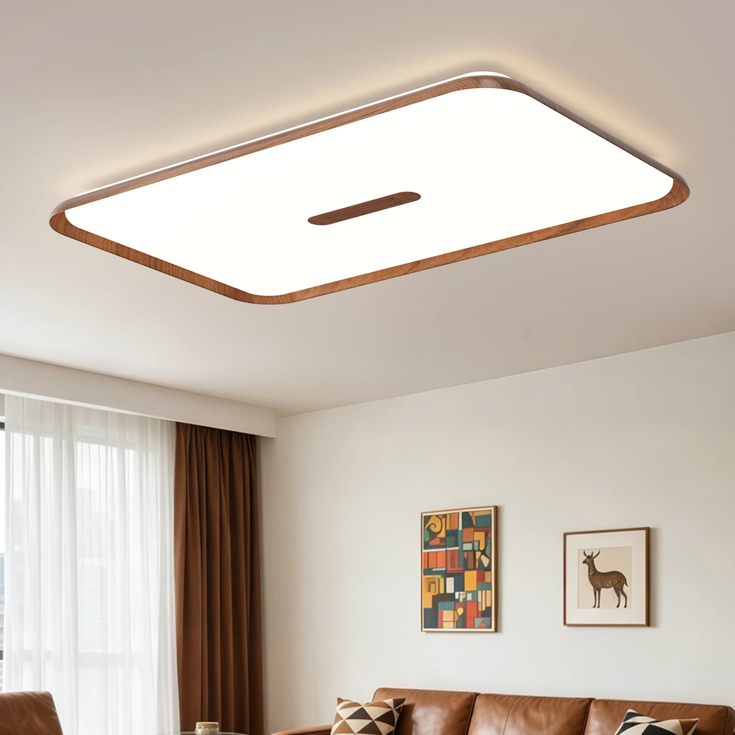Rectangle LED Ceiling Light Wood Grain Frame Simple Indoor Lighting Fixture For Bedroom Living Room Home Decoration Lamp