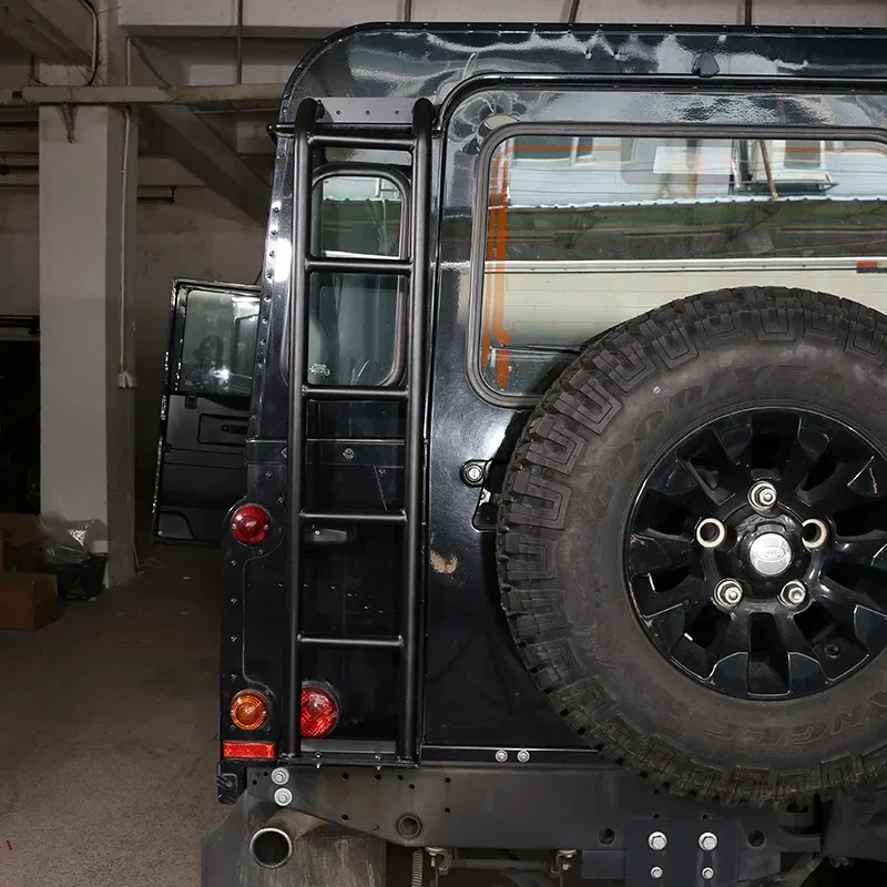 لاند روفر ديفندر 90 110 130 2004-2018 سبائك الألومنيوم الأسود سيارة الباب الخلفي سلم سقف تسلق سلم اكسسوارات السيارات