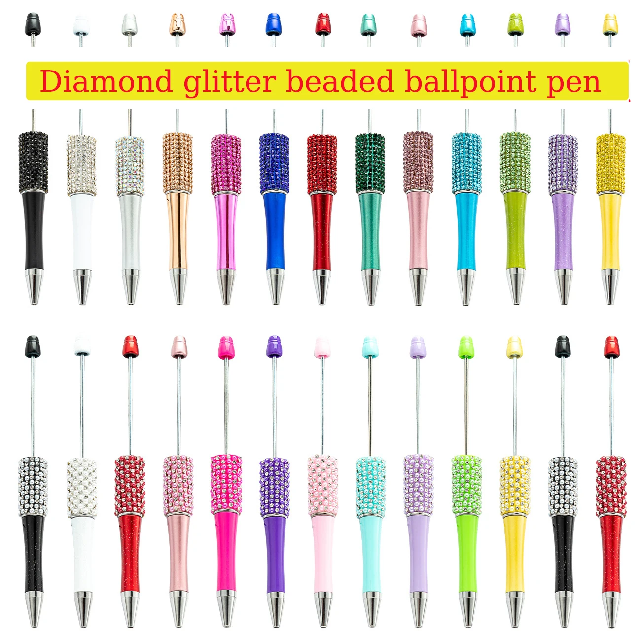 11Pcs Diamond Sugar Glitter Bead Pens Wholesale Creative DIY Handmade Diamond Bead Ballpoint Pens Advertising Gift Pens