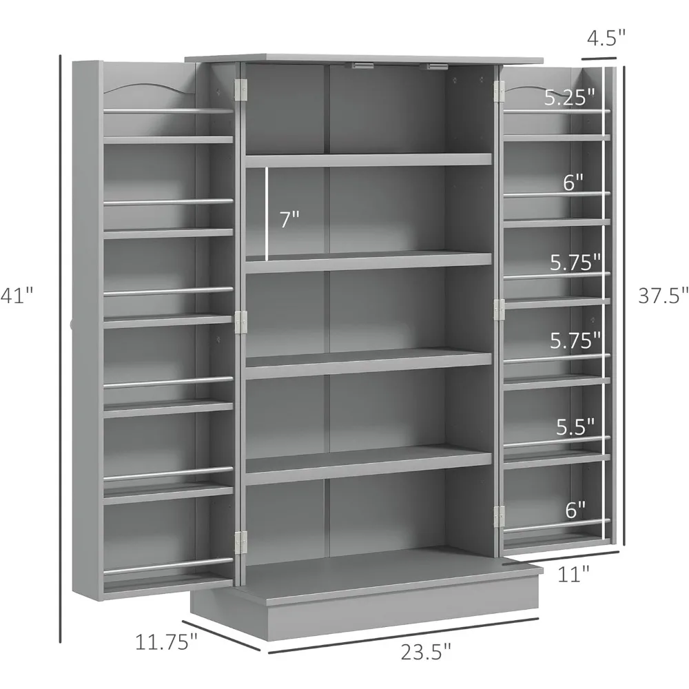 Mobiletto portaoggetti per dispensa da cucina, mobiletto da cucina indipendente con 12 ripiani a porta, doppie ante