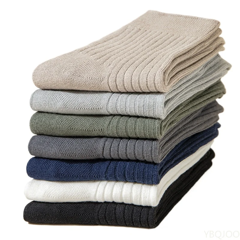 7 أزواج من الجوارب الرجالية المصنوعة من القطن الخالص المتوسطة للرياضة وامتصاص العرق ومنع الرائحة في الخريف والشتاء جميع الجوارب القطنية غير الرسمية