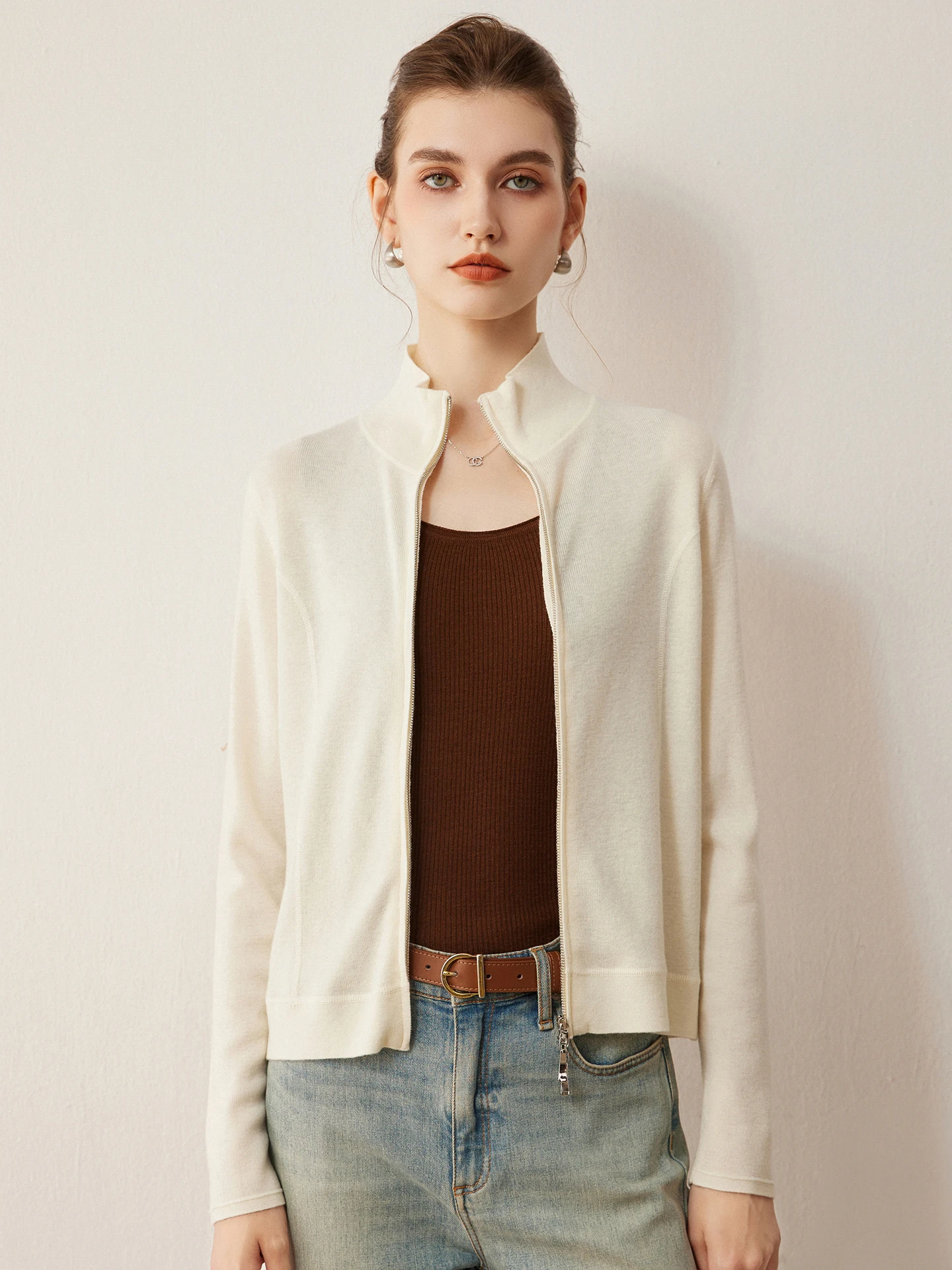 

High Quality Women's Spring Autumn Sweater 100% Worsted Wool Knitwear Elegant Cardigan Long Sleeve Clothing Tops Thin Lady Coats