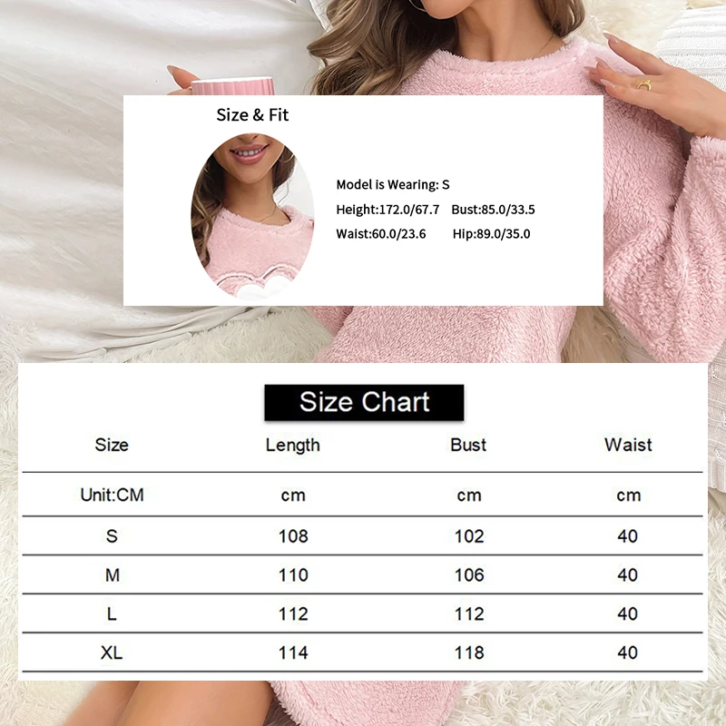 Women\'s Nightdress Nightgown Winter Warm Flannel Night Dress Casual Long Sleeve Sleepwear & Loungewear Nightwear Pyjama Femme