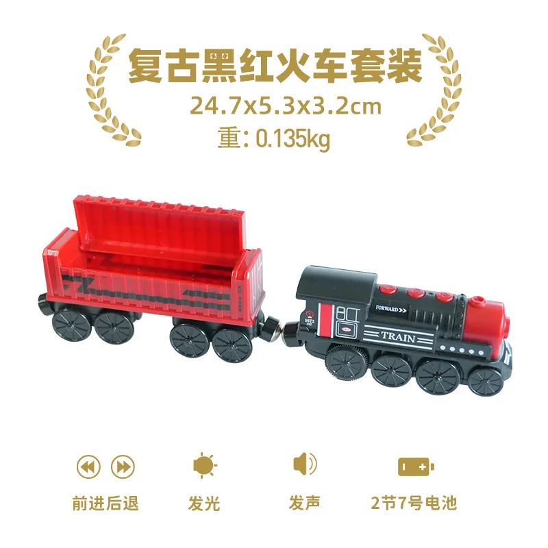 Batteriebetriebene Lokomotive, elektrisches Zug-Set, magnetisches Lokomotive-Schlitzspielzeug aus Druckguss, passend für Holzschienen-Schienenspielzeug, Holzeisenbahn