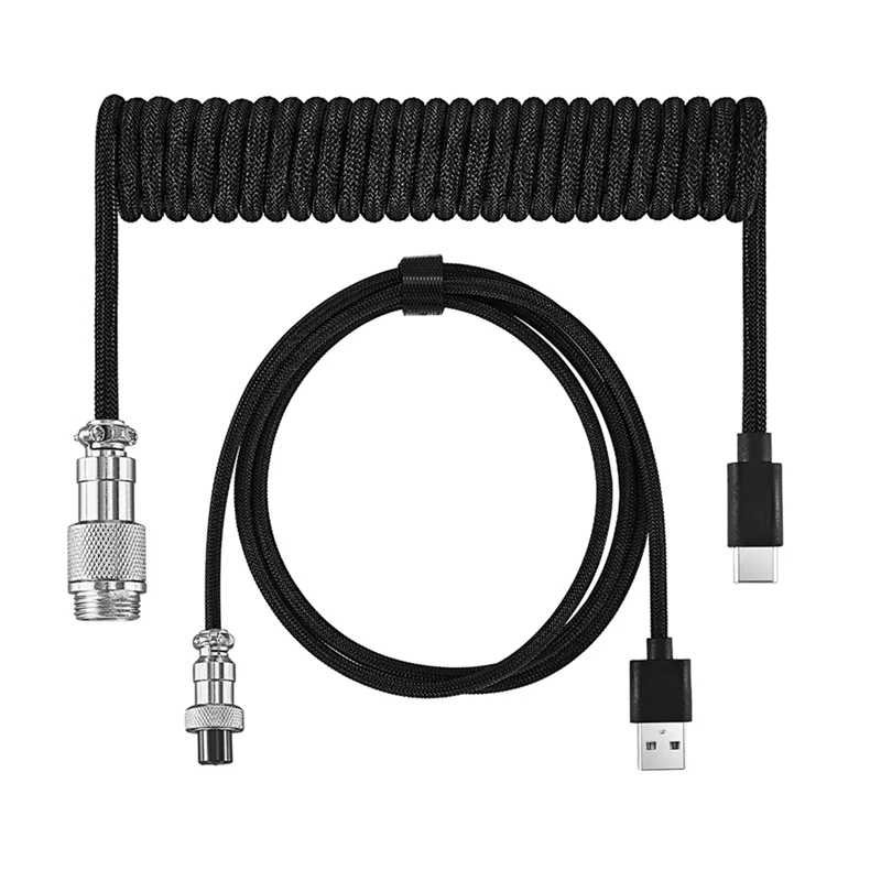 Usb Keyboard Cable Black Coiled Keyboard Usb Type C Cable DIY Aviation Plug Cable Connector Gaming Usb Keyboard Cable