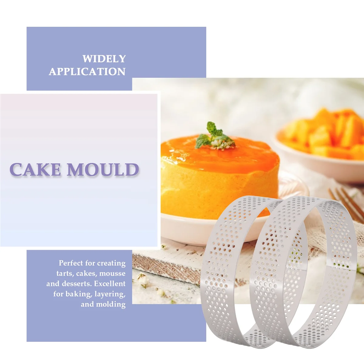 

B59A 20Pcs Circular Tart Rings with Holes Fruit Pie Quiches Cake Mousse Kitchen Baking Mould Perforated Cake Mousse Ring 8cm