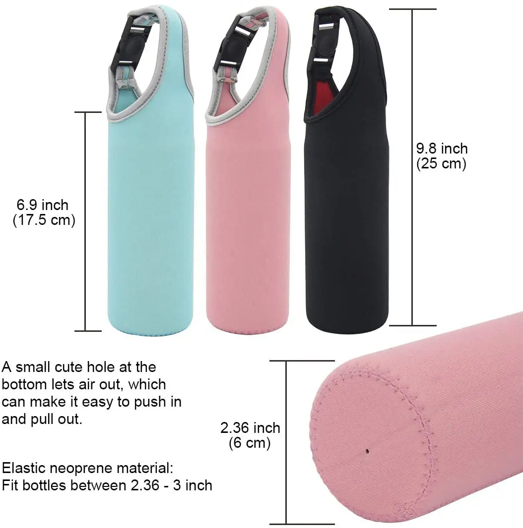 3 Pack 16 Oz - 21 Oz Neoprene Water Bottle Sleeve 16.9oz Portable Bottle Cooler Cover Holder Strap For Outdoor