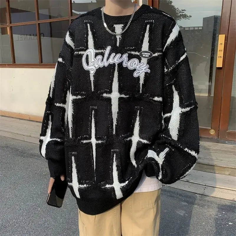 سترة ريترو على شكل نجمة للرجال، ملابس خارجية فضفاضة للربيع والخريف، سترة محبوكة كبيرة الحجم للزوجين