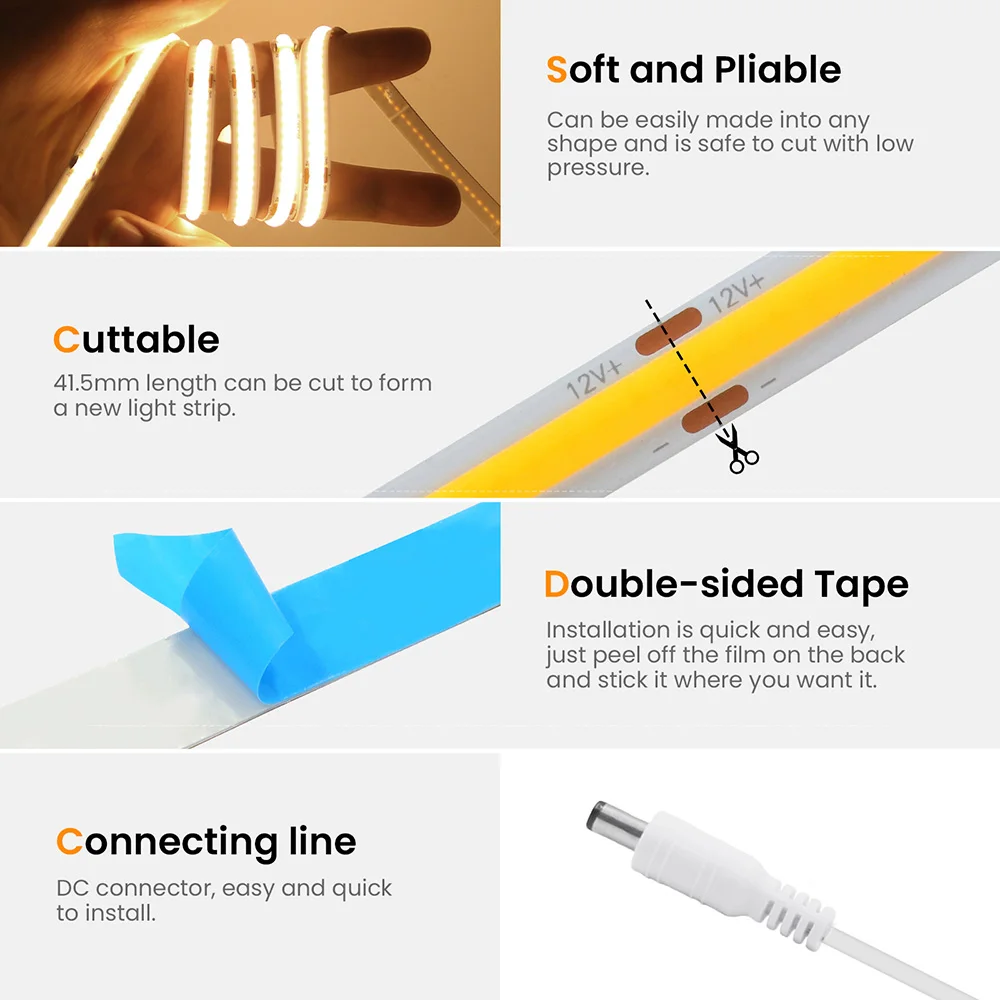 Motion Sensor 5V Led COB Light Strip Battery Usb Powered Auto ON/OFF Liner Lighting Diode for Cabinet Wardrobe Kitchen Staircase