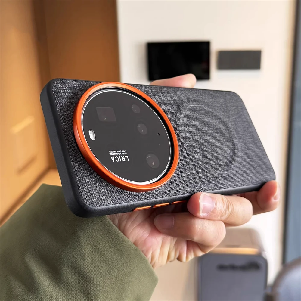 Luksusowe etui z teksturą tkaniny, wykonane z PU skóry, z magnetycznym zamknięciem, do Xiaomi Mi 17 Pro Max 15 14 Ultra, z obsługą bezprzewodowego ładowania i ochroną przed wstrząsami. — zdjęcie produktu 2