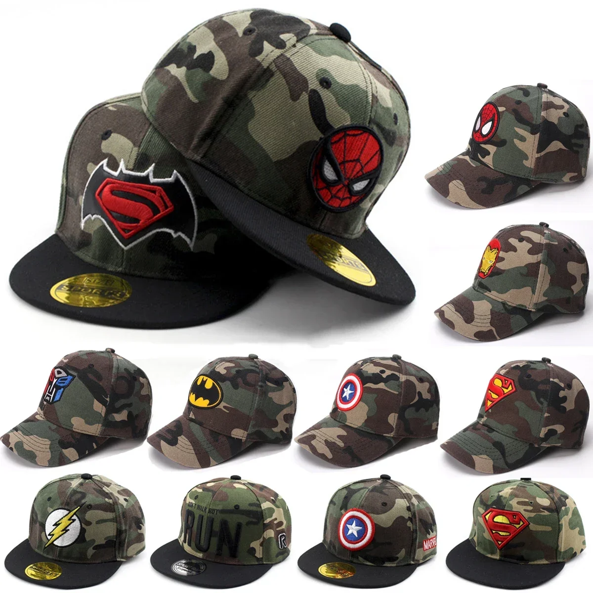 Marvel Spider Man Superman Captain America Batman Iron Man Children Baseball Cap 2-7 Years Kids Boys Girls Hip Hop Sunshade Hat