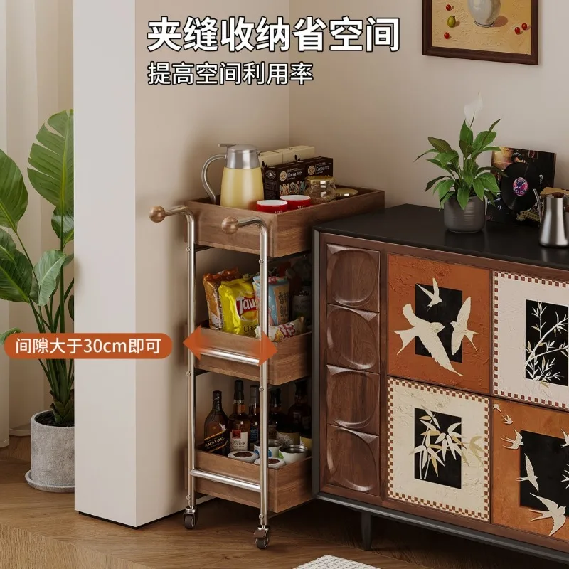 Medieval Multi Layer Storage Rack Snack Trolley with Wheels Living Room Side Table Kitchen Household Snack Cabinet for Drinks