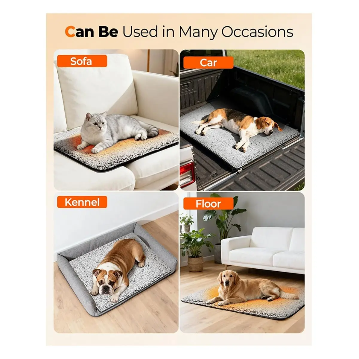 A67T NEW Self Warming Cat Bed, Heated Cat Bed, Thermal Foil Heating Pad, Plush Self-Heating Pet Mat for Crate, Floor