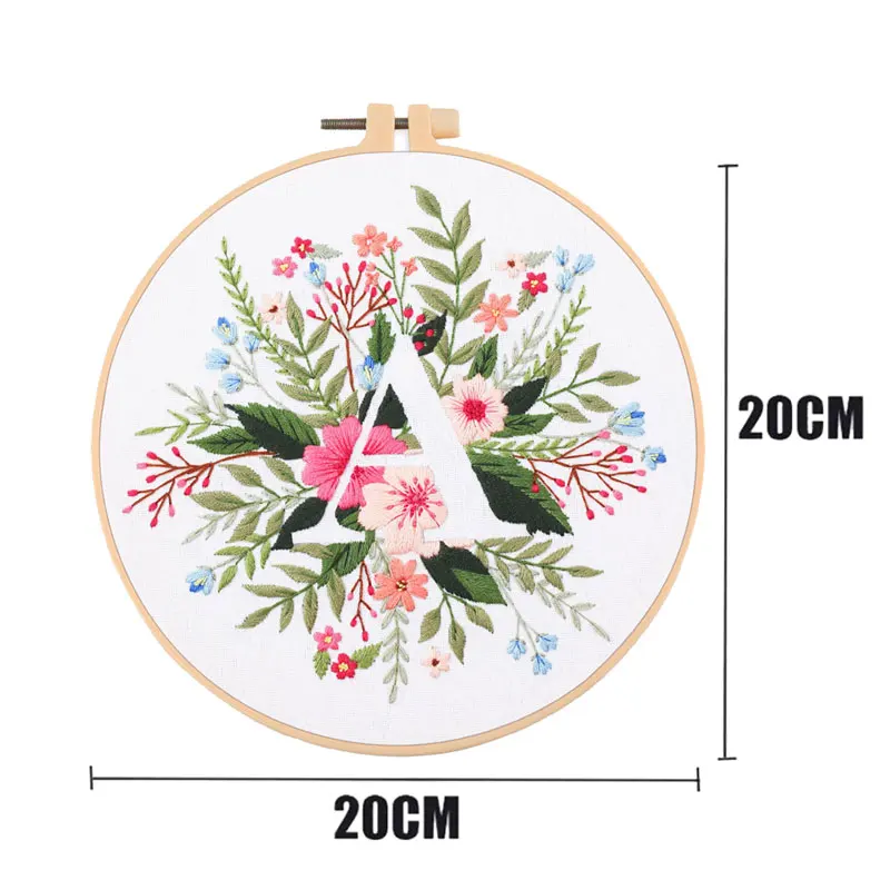 English Alphabet Embroidery Starter Kit 26 Letter Custom Cross Stitch Set Flowers Stamped Embroidery Set for Home Decor Beginner