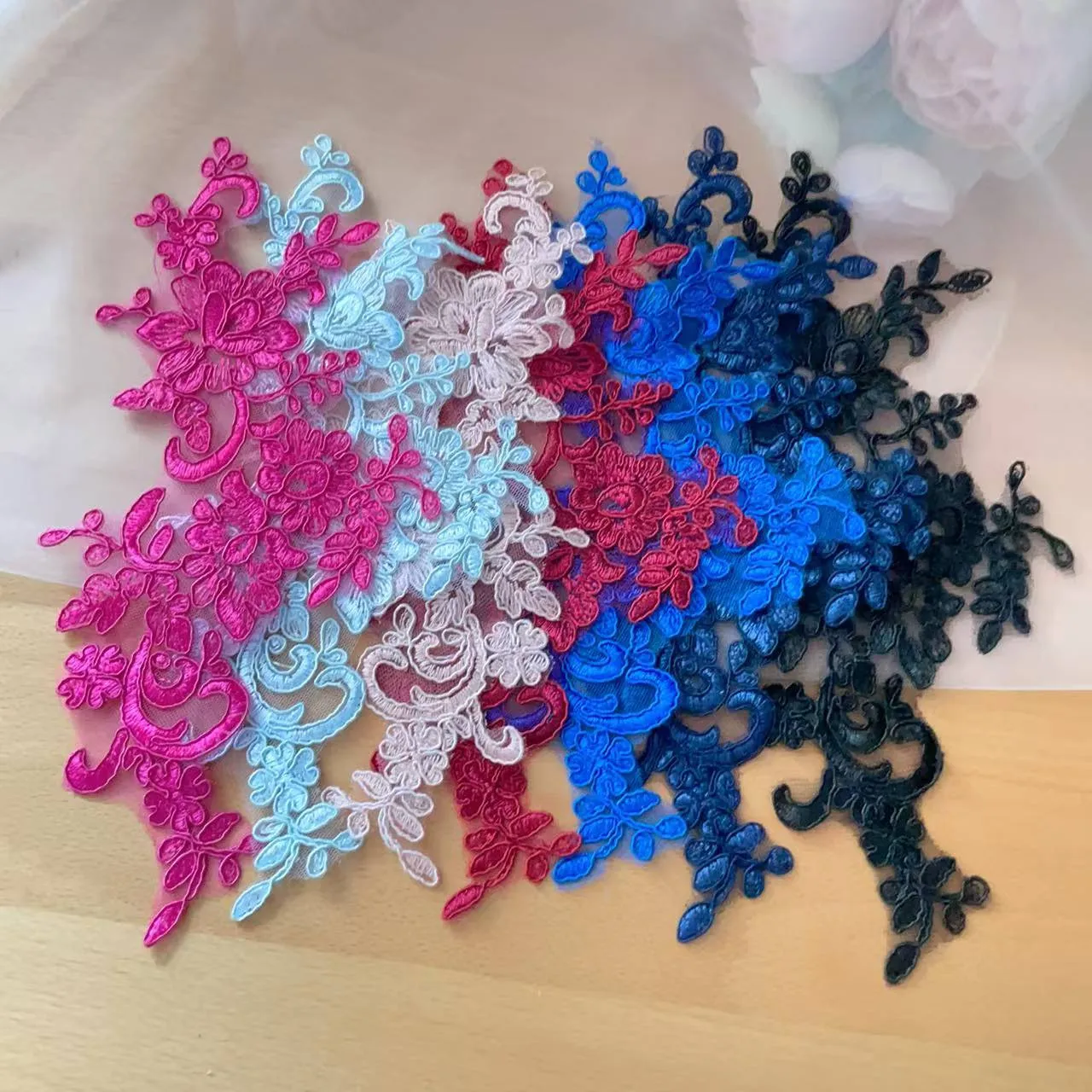 5 Pairs, High-quality Multi-color Lace Embroidery Wedding Stickers,  Handmade Bridal Headdress Background Decoration Accessories