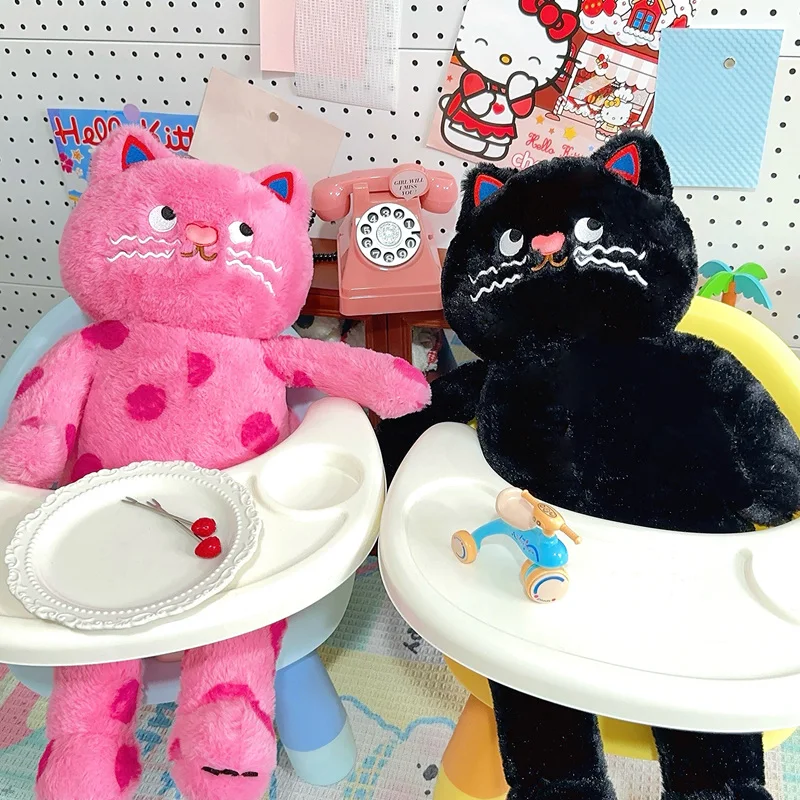 

60cm Sweet Cat Plush Pillow Stuffed Pink Black Kitten Cushion Huggable Comforting Plushie Girlfriend Gift
