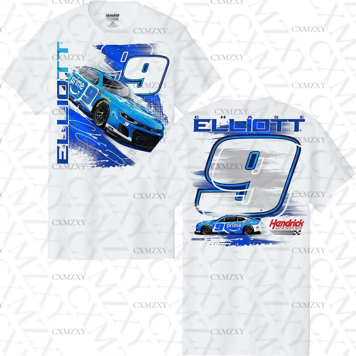 تي شيرت Chase Elliott 2025 Amazon Prime Car باللون الأبيض