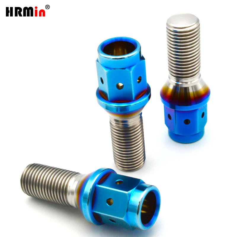 HRMin High quality M14*1.25 /M12*1.5mm Gr.5 titanium Conical seat wheel bolt titanium bolt 20pcs For BMW