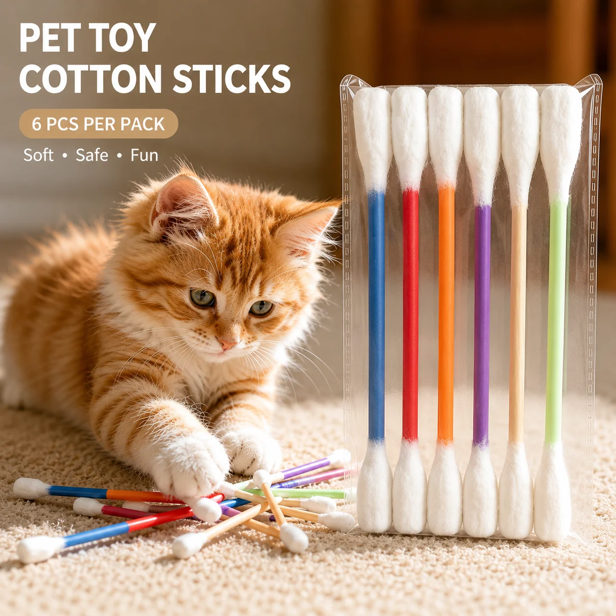 Catnip Toys - 6PCS Felt Cotton Swab Shaped Catnip