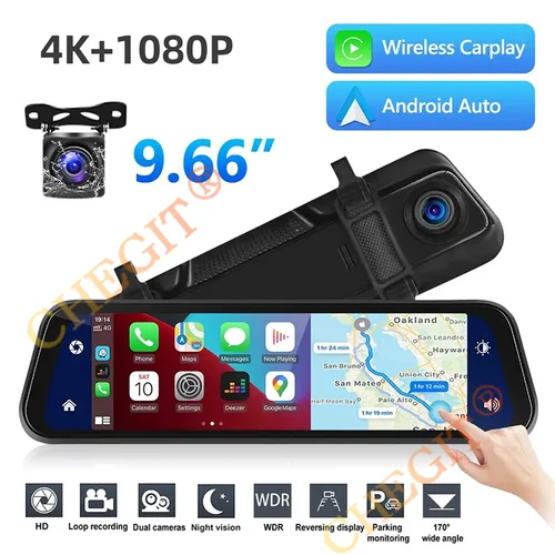 UHD 4K 3840*2160P coche Dvr Carplay Android Auto GPS 5G WIFI AUX Dash Cam flujo espejo retrovisor Dashcam cámara grabadora FM
