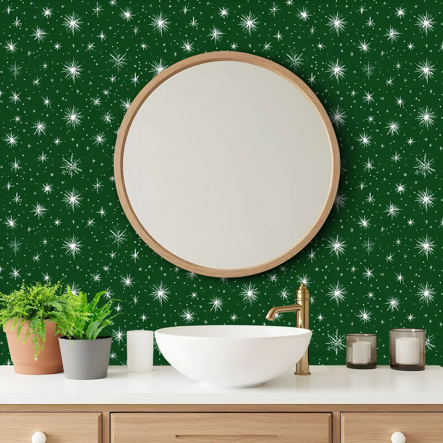 Festive Snowflakes Stars Green Wallpaper 22.83