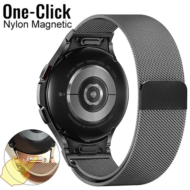 No Gap One Click Milanese Band for Samsung Galaxy Watch 7 6 5 Pro 4 FE 40mm 44mm Stainless Steel Milanese Loop Magnetic Strap