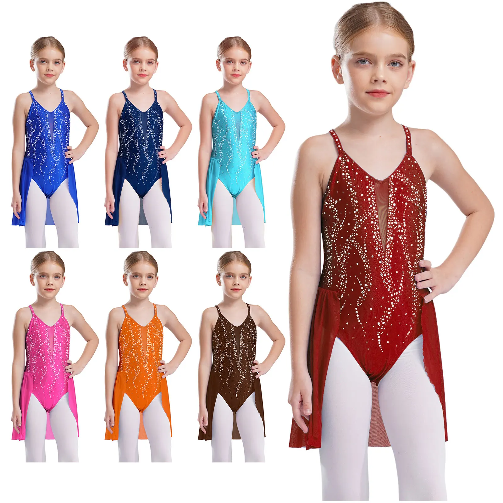 

Kids Girls Camisole Rhythmic Gymnastics Skirted Leotard Ballet Dress Sleeveless Tulle Lyrical Dance Modern Contemporary Costume