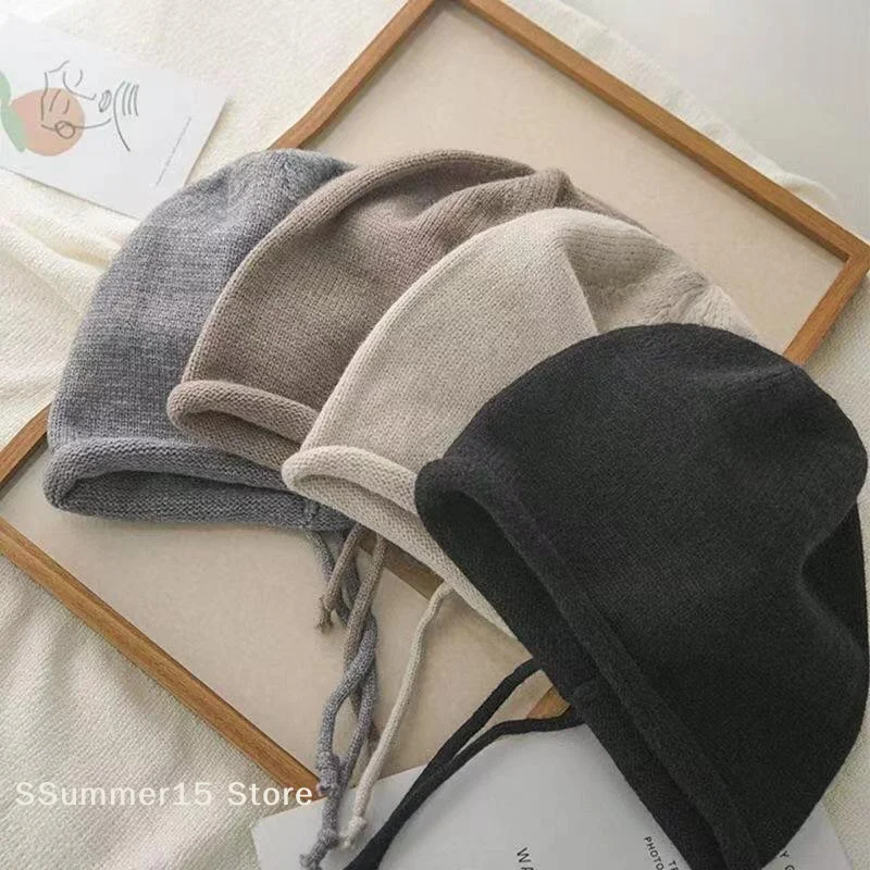【R】Winter Plush Beanies Cute Knit Hat For Women Girls Cute Ear Muffs Windproof Knitted Cap For Cold Weather