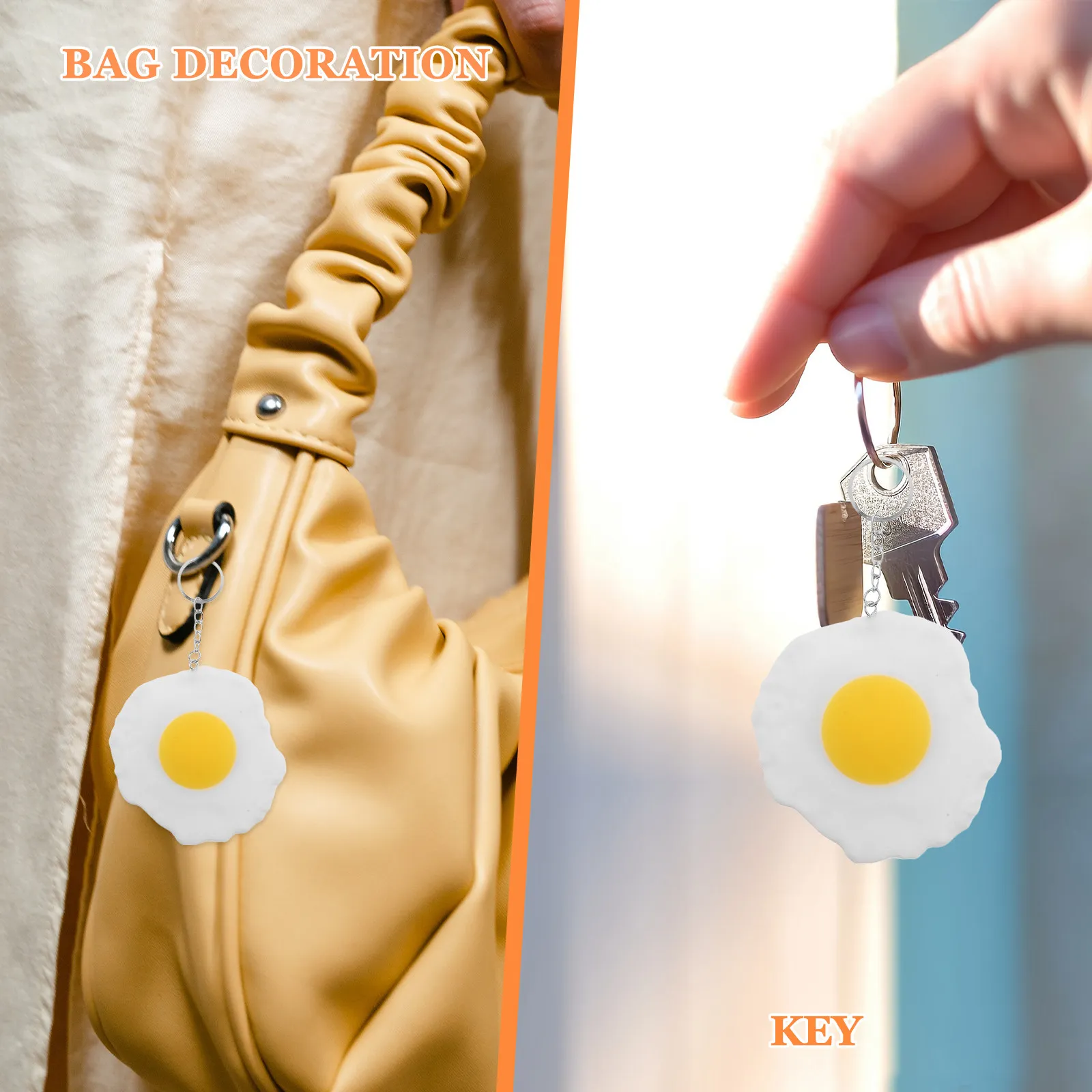 8Pcs Poached Egg Keychain Simulation Food Keychains Mini Realistic Food Charms Cute Bag Backpack Decoration Novelty Gift