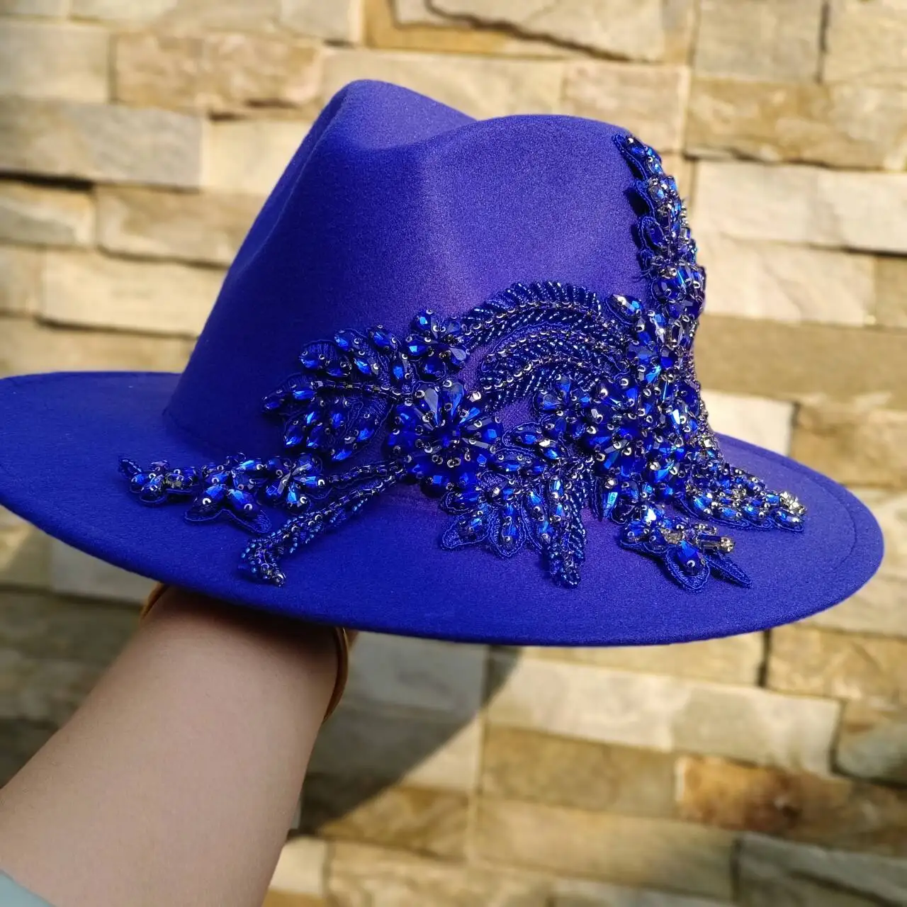 High end DIY hat Fedora hat with diamond embroidery autumn/winter wedding party travel gentlemen\'s hat 56-58CM sombrero mujer