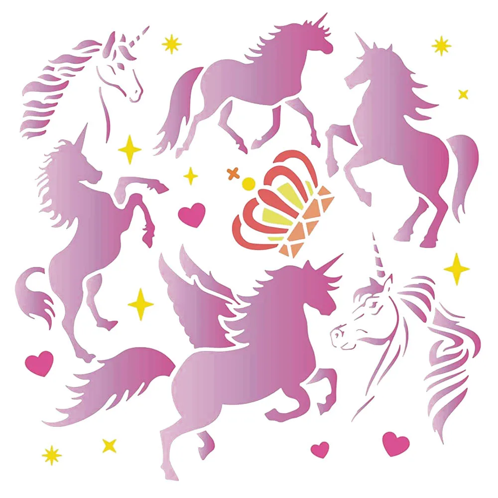 

Unicorn Drawing Painting Stencils Plastic Templates Decoration Rectangle Reusable Stencil for Wood Floor Wall and Fabric Canvas