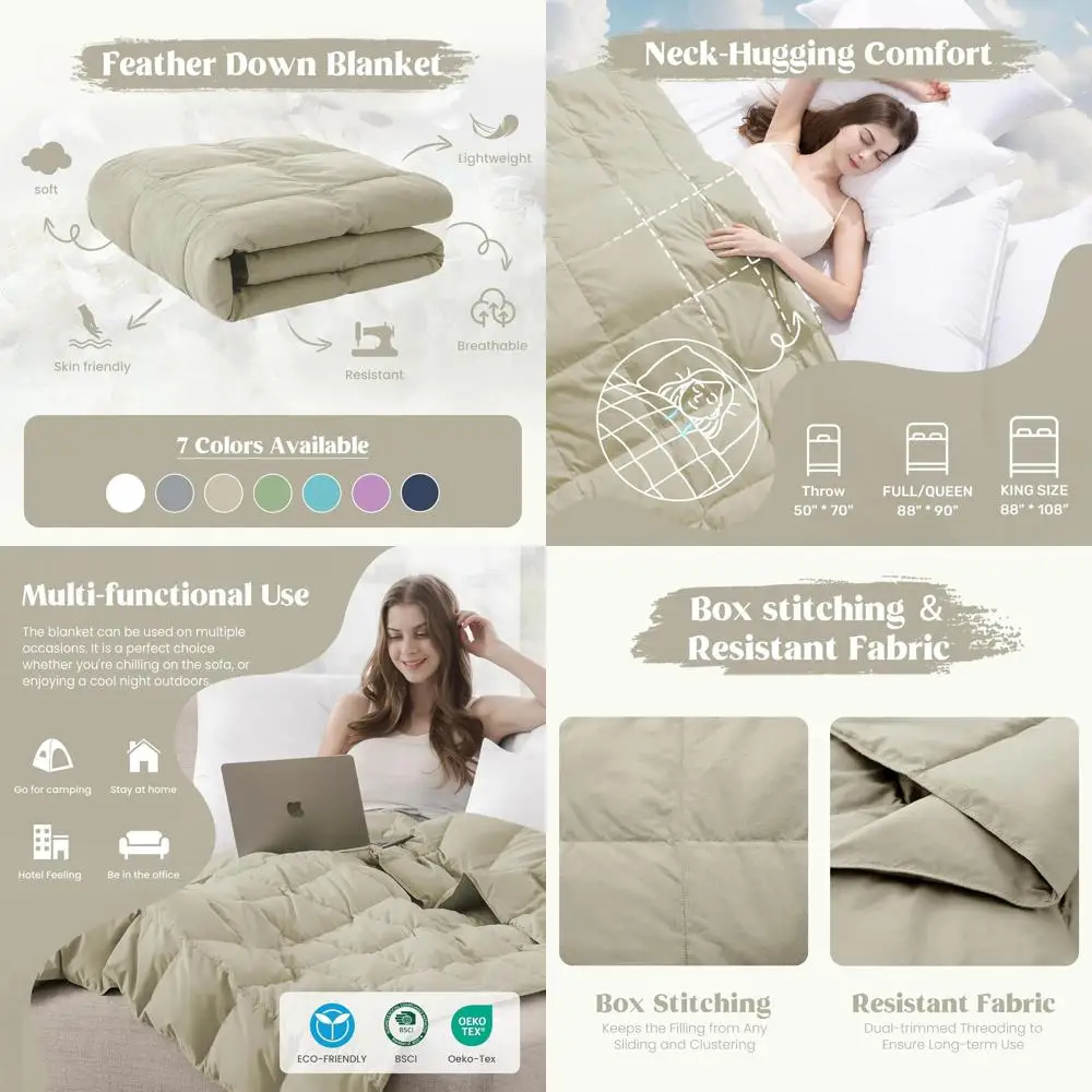 

Роскошное одеяло большого размера, мягкий легкий пуховый альтернативный вариант, всесезонный, моющийся, 88x108 дюймов, бежевый