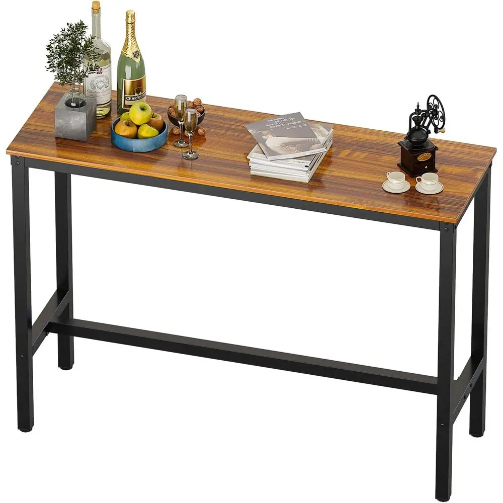 

ern Recular Bar Table, 39.37"x17.71"x39.37", Teak Top, Black Metal Base, 4 Seater, Dining & Bar Use