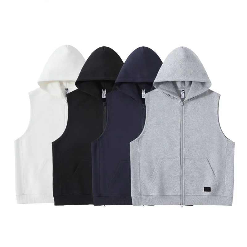 MAQVOB Free Shipping EU US Size Top Quality Autumn Solid Color 420g Hooded Casual Vest for Men