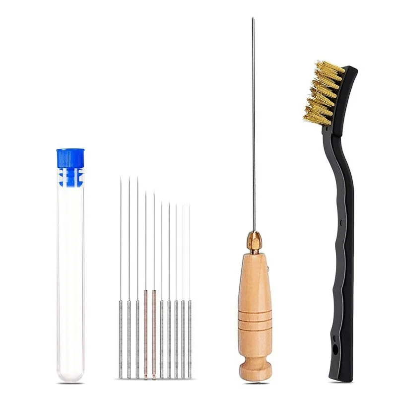 3D Printer Nozzle Cleaner Kit, Wooden‑Handle Cleaning Pin & Brass Brush Set, Unclog Tool for Clogged Extruder Hotend 3D Printing