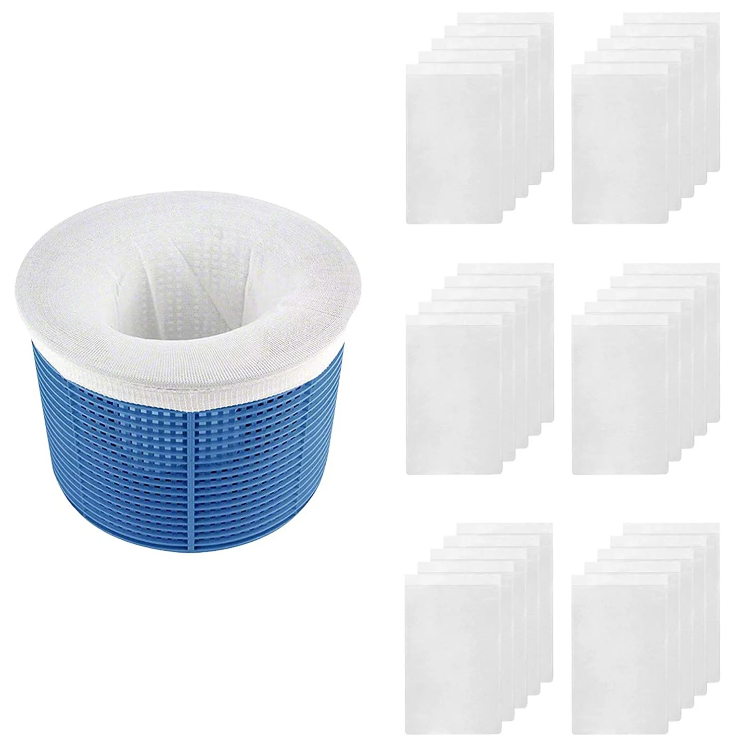 Pool Skimmer Socks, 30-Pack Pool Filter Basket Saver Socks, Reusable Ultra-Fine Mesh Sock Filter Pool Debris