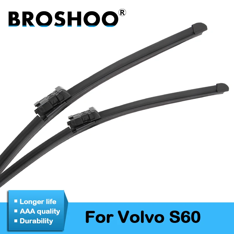 BROSHOO Car Wiper Blades Natural Rubber For Volvo S60 Model Year From 2000 To 2018 Fit Standard Hook/Pinch Tab/Push Button Arms