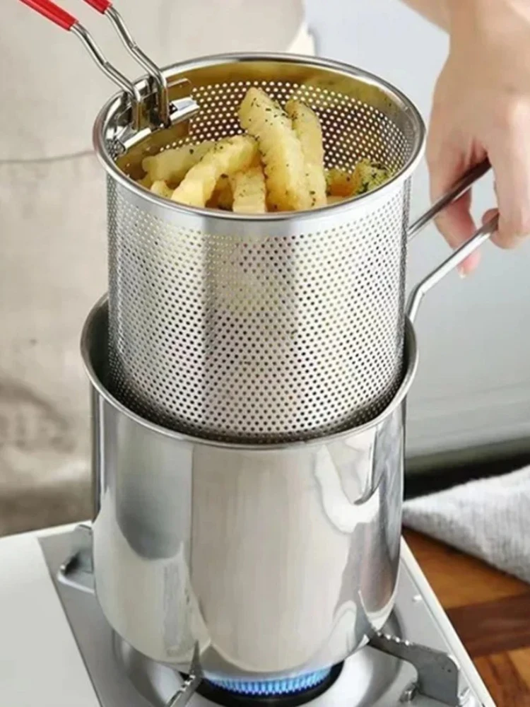 Friteuse en acier inoxydable avec frites et ailes de poulet, petit pot à huile domestique Tianfu Luo avec écran filtrant
