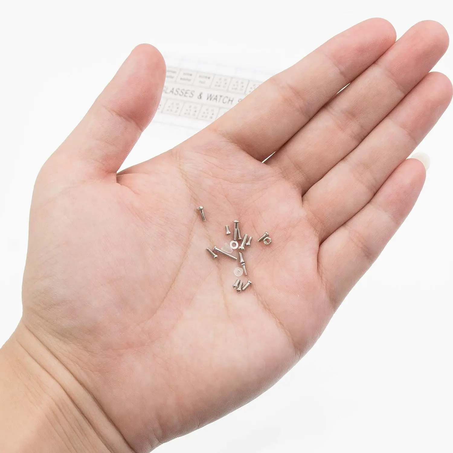 Il kit di strumenti per la riparazione di occhiali da 18 tipi in 1 in scatola include viti, dadi, rondelle, tappi distanziatori, riparazione di precisione