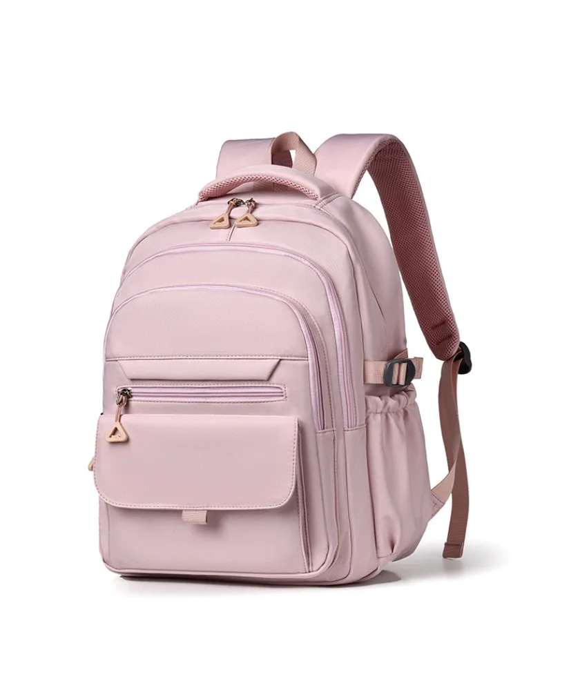 Light pink student backpack multi pocket design water resistant fabric adjustable straps suitable for daily school use