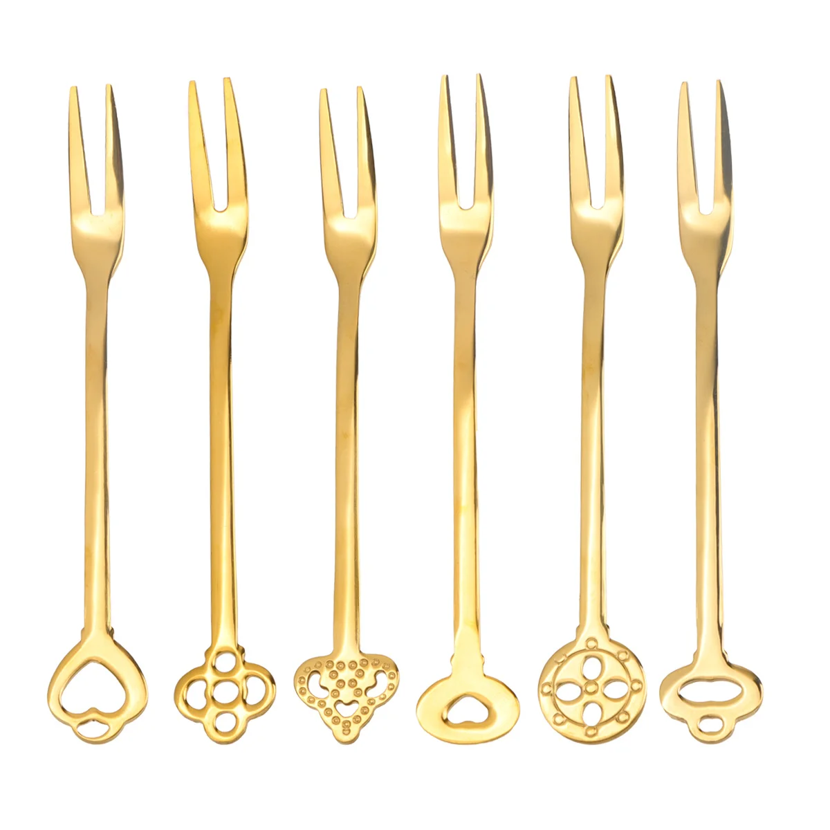

6Pcs Stainless Steel Fruit Picks Set Golden Dessert Forks for Party Home Cafe Bar Stylish Reusable Mirror Polished