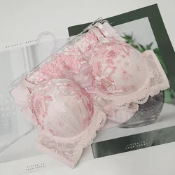 Sexy lace girls bra set gathered up support not run cup underwear women push up skin-friendly lingerie panties suit