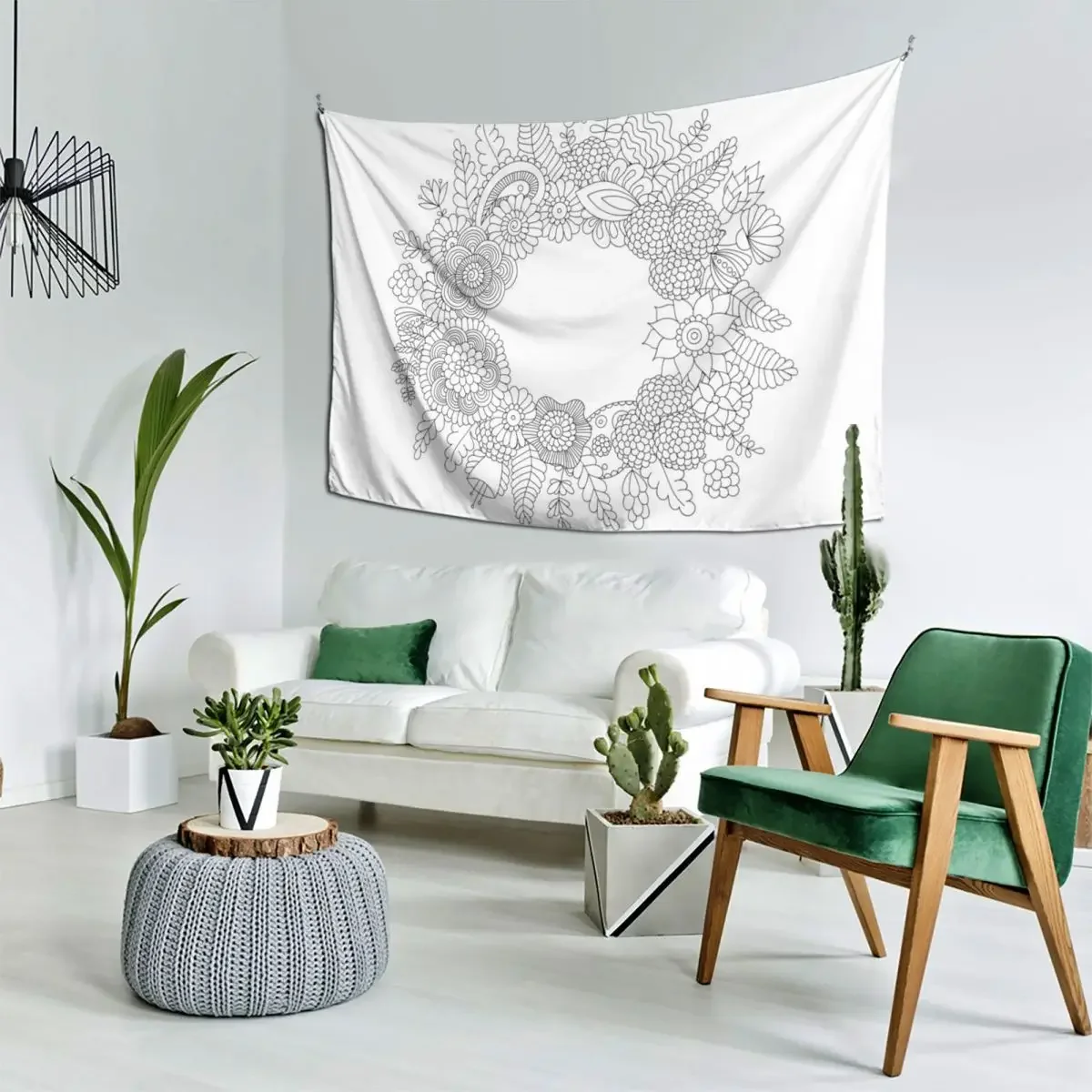 

Floral wreath black and white Tapestry Wall Decoration Aesthetic Decoration House Decoration Tapestry