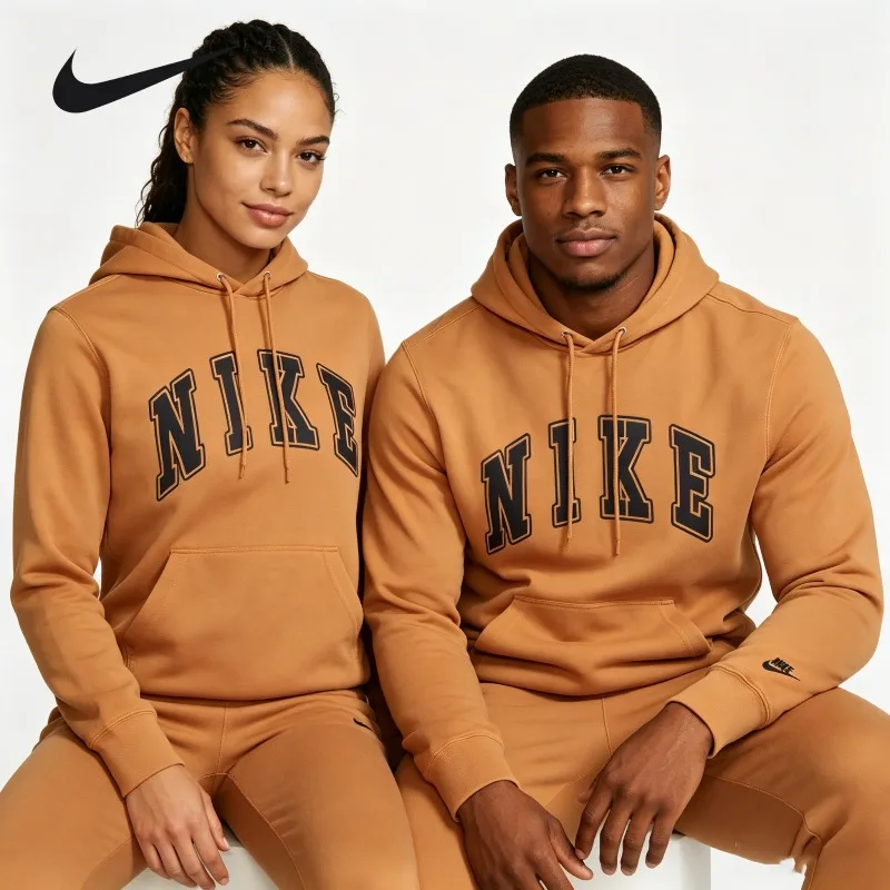Nike Unisex Varsity Letter Plush Hoodie Autumn Winter Preppy Loose Thick Warm Outerwear FZ0872-224 1PCS