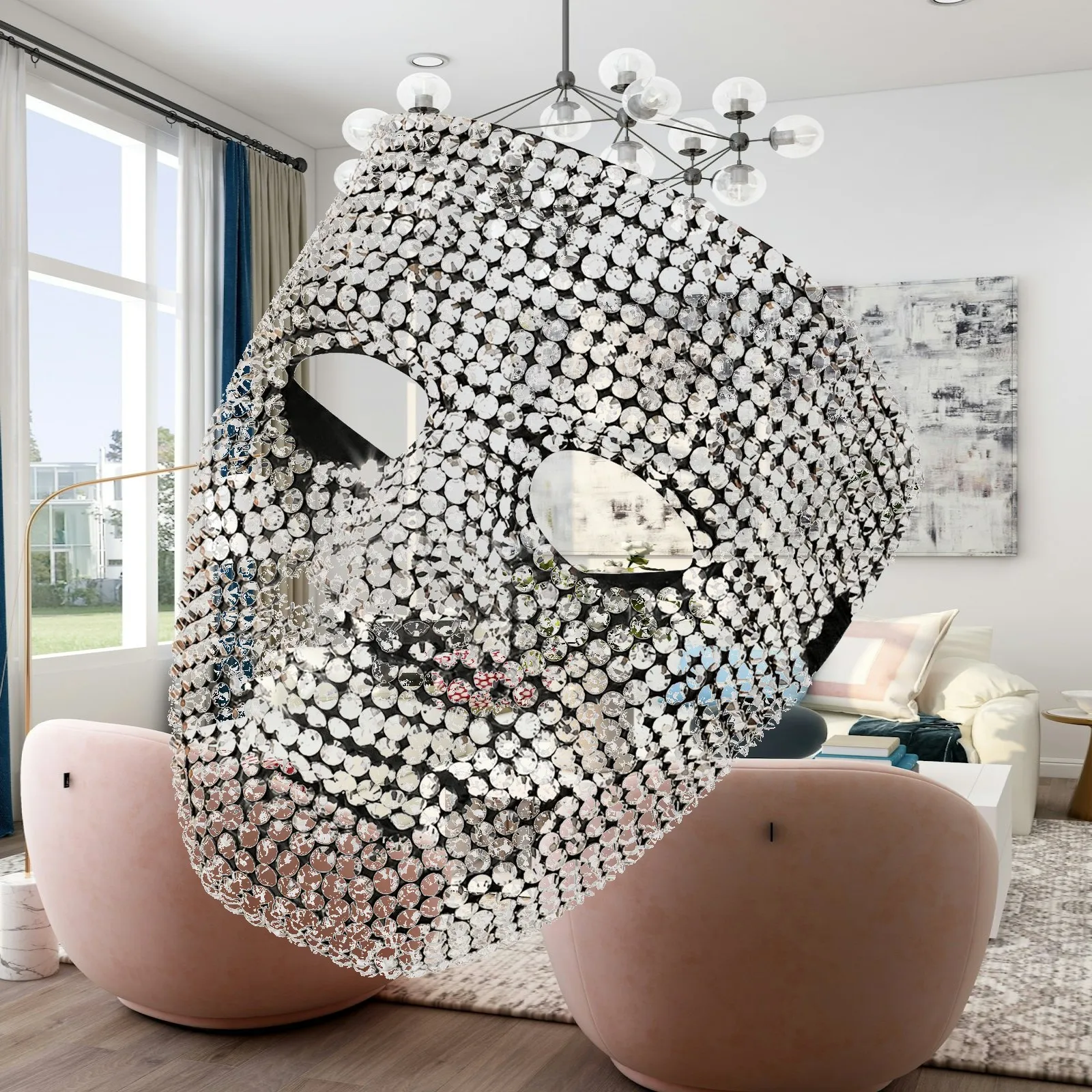 Full-Face Costume Mask Sparkling Plastic Costume Mask with Rhinestones Rhinestone Face Cover Lightweight Crystal