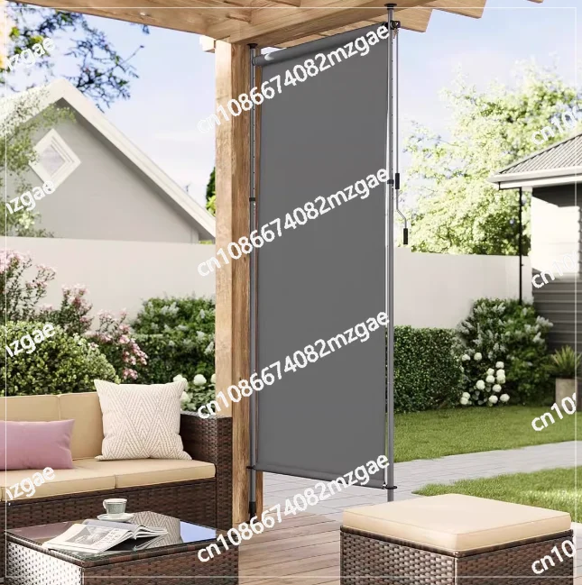 Manual Retractable Vertical Rolling Patio Sun Shade for Outdoor Window, Exterior Clamp-On Balcony Awning and Sun Screen