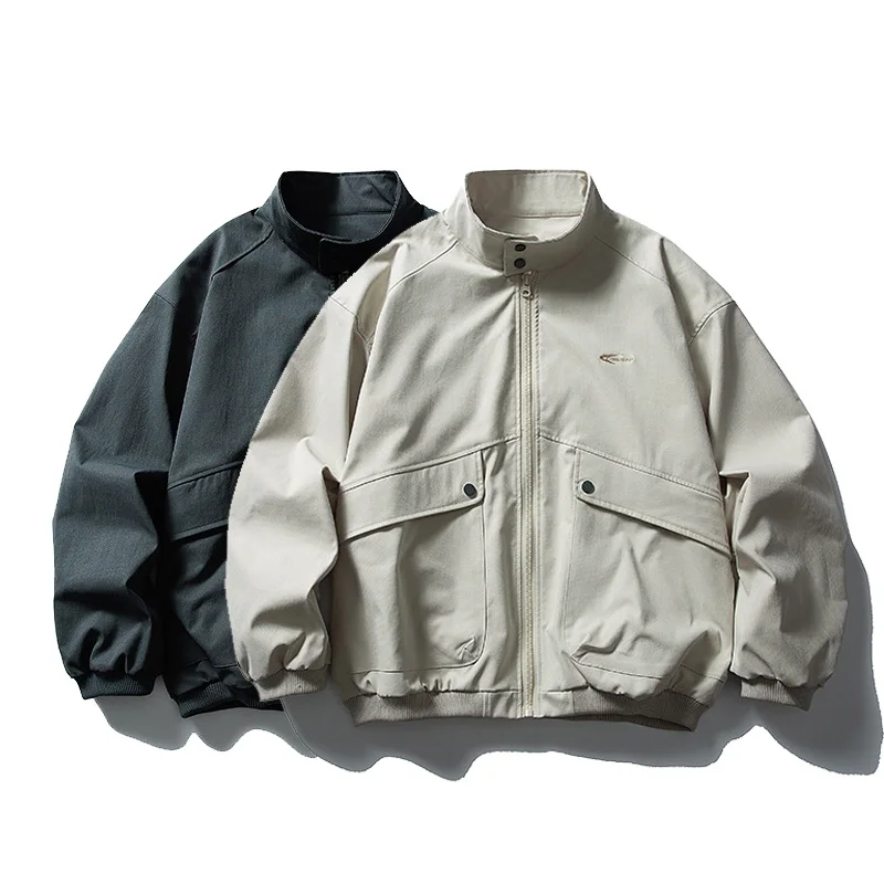 Men Autumn New Japanese Streetwear Fashion Splice Pocket Loose Casual Tooling Bomber Jacket Women Spring Coat Couple Outerwear