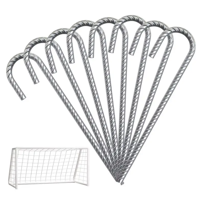 J Hook Ground Stakes 12 Inch J Hook Rebar Garden Stakes 8 Pack Heavy Duty Steel Garden Anchors For Trampolines For Sports Nets