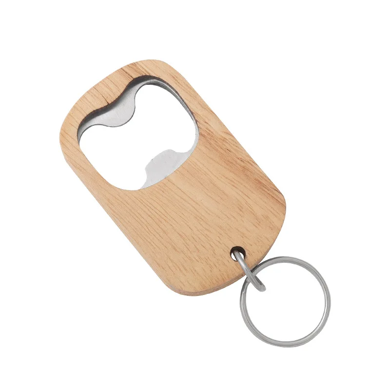 Natural Wooden Beer Bottle Opener Keychain Engravable Blank Wood Bottle Opener Custom Logo Promotional Gift